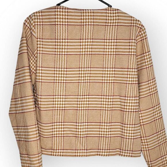 Roolee Women's Open Front Plaid Houndstooth Blazer Tan size Small - Picture 5 of 7